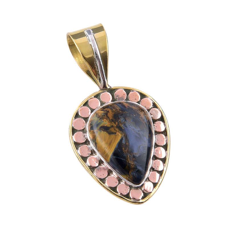 Natural Pietersite Gemstone 925 Solid Sterling Silver TwoTone Pendant 1.25" G1p26