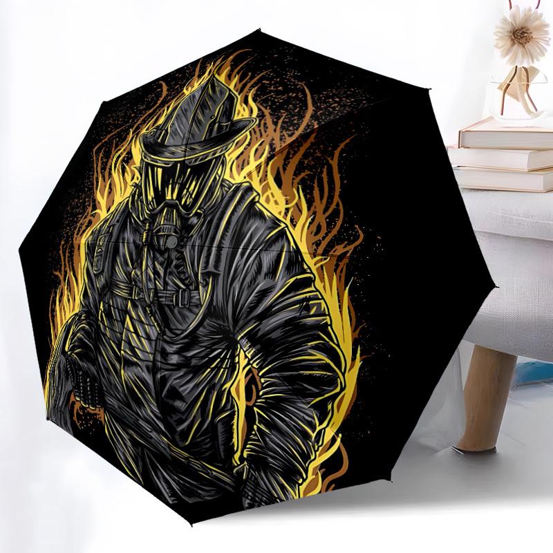 1pc Firefighter Flames Automatic Folding Umbrella - Compact 8-Rib Design, Durable Plastic & Iron, Lightweight for Outdoor Daily Use279