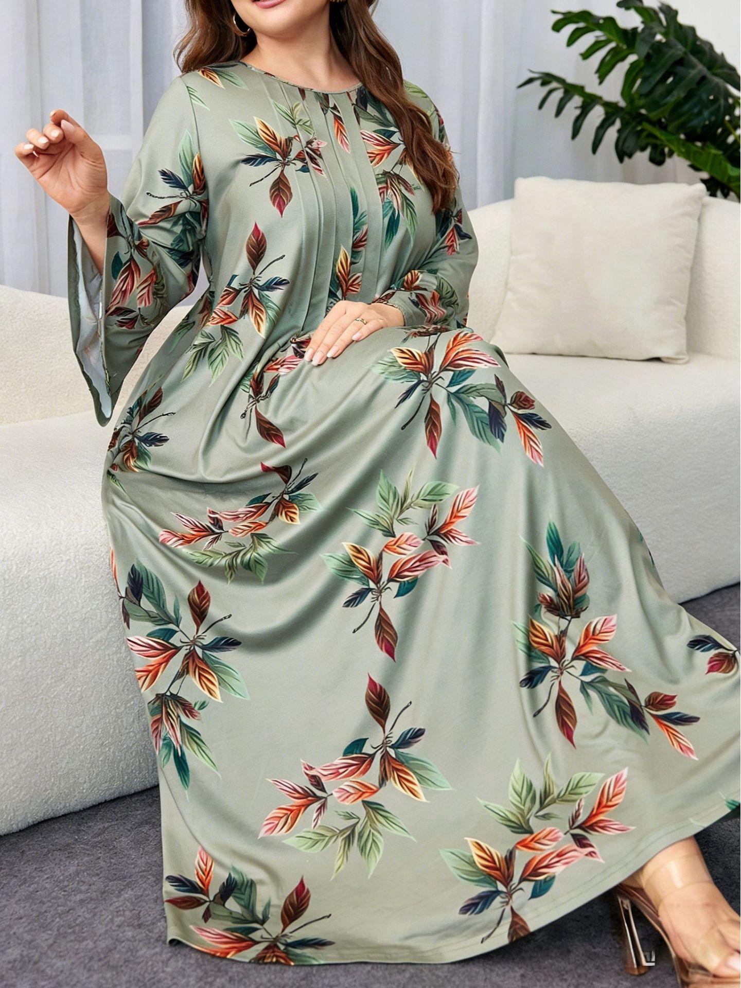 Middle East Plus Size Women s Dark Blue Floral Loose Muslim Dress XL разноцветный