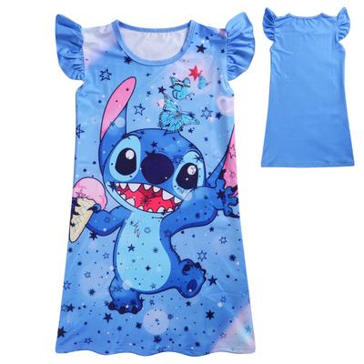 Nové dětské noční košilky Stitch s volánkovým okrajem pro dívky se zvonovými rukávy