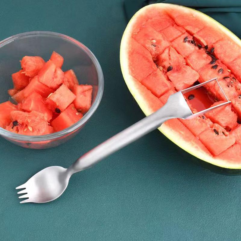 

2-In-1 Stainless Steel Fruit Cutter, Watermelon Fork Slicer Cutter, Portable Fruit Cutter For Camping, Picnics & Home Use серебряный