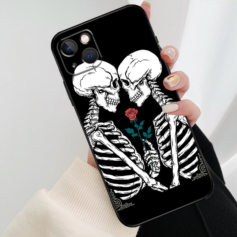 Skeleton Skull Kiss Phone Case For iPhone 17 Pro Max 14 13 12 11 15 16 Pro Max Mini 15 16 Plus 16e 17 Air Cover