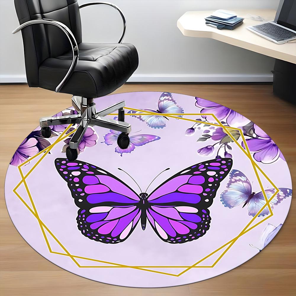 1pc Butterfly, Purple Office Round Rug, Non-slip, Soft and Durable Office Rug for Interior Decoration, Perfect for Office,Decoration yy260204064