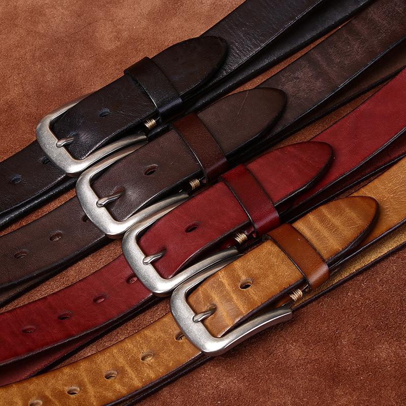 Rare Thickened Extra Thick First Layer Cowhide Belt Men'S Genuine Leather Stainless Steel Buckle Washed Retro Simple Casual Belt