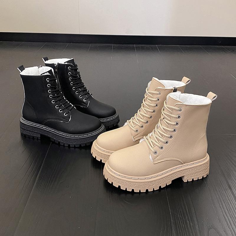 

Martin boots women s winter new thick-soled retro velvet thickened warm side zipper locomotive short boots 40 бежевий