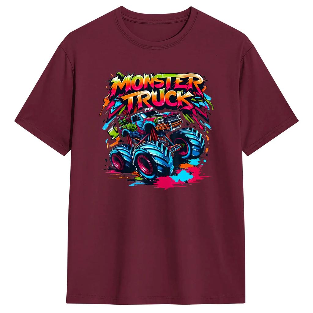 Monster Truck Retro Colorful Graffiti Toddlers Unisexs T Shirts Awesome Tee Shirt Short Sleeve Crew Neck Tshirts Clothing