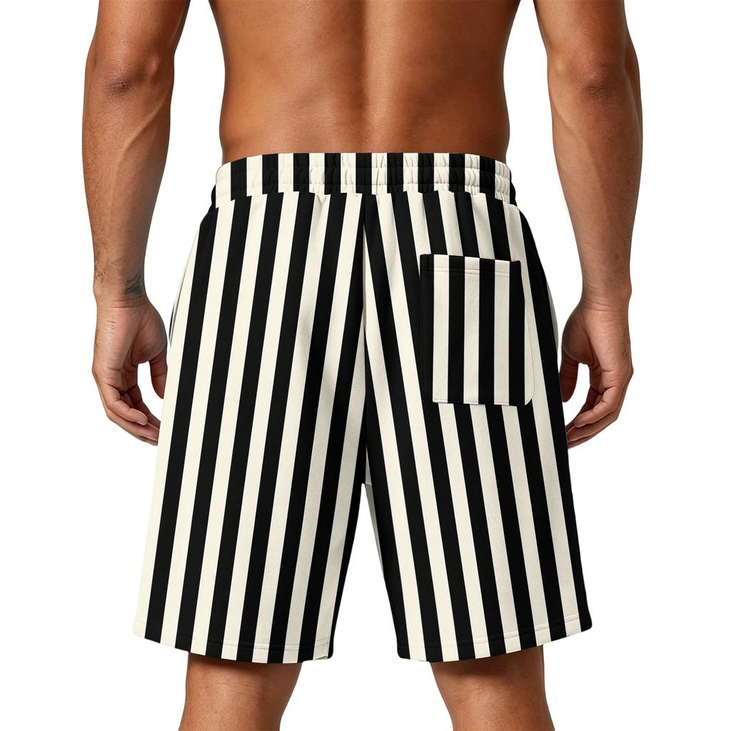 Herren gestreifte lockere Shorts mit Taschen für Fitnessstudio Training Strand