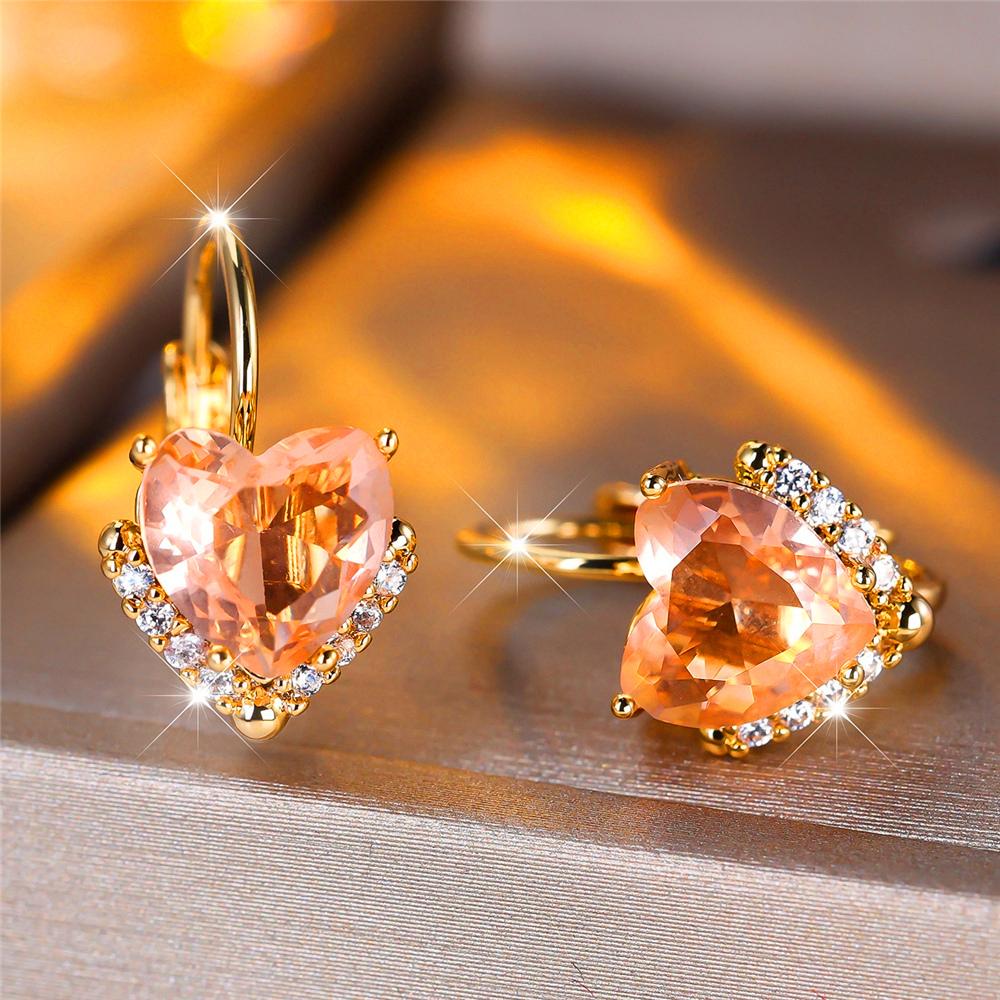 Modne Złote Kolczyki Koła z Kryształami Szampańskimi i Cyrkoniami w Kształcie Serca dla Kobiet Vintage Złoty Kolor Ślubne