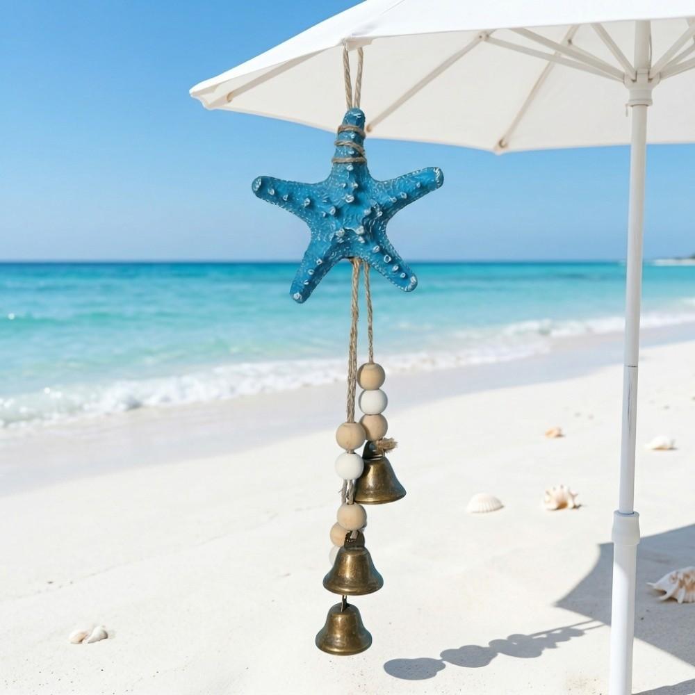 Resin Beach Decor Metal Bells Ocean Themed Hanging Ornament Starfish Wind Chime Patio Decor