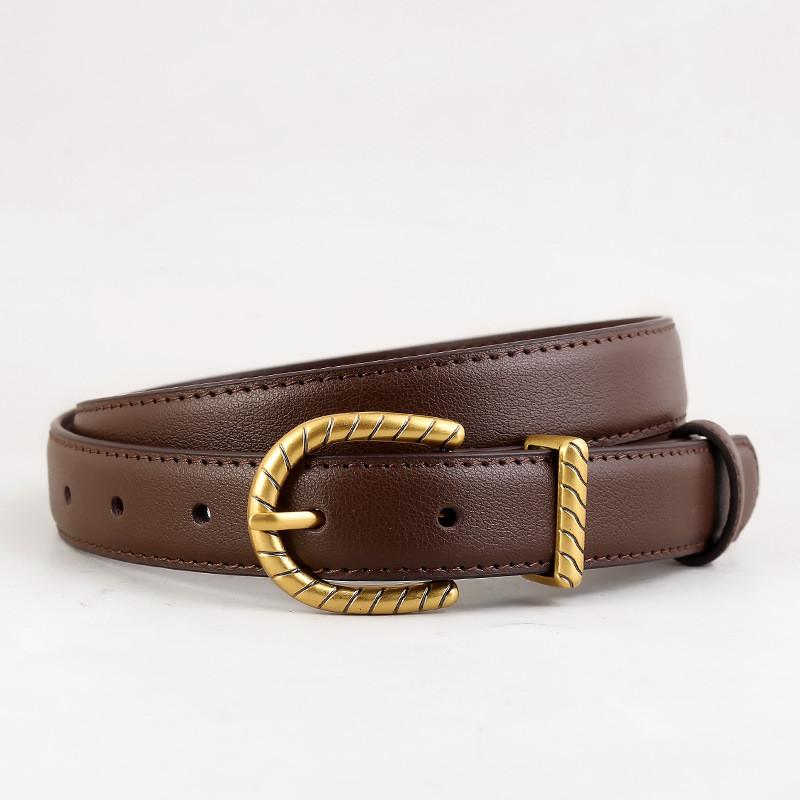 

Genuine Leather Womens Belt For Casual And Office Wear With Vintage Pin Buckle темно-коричневого кольору