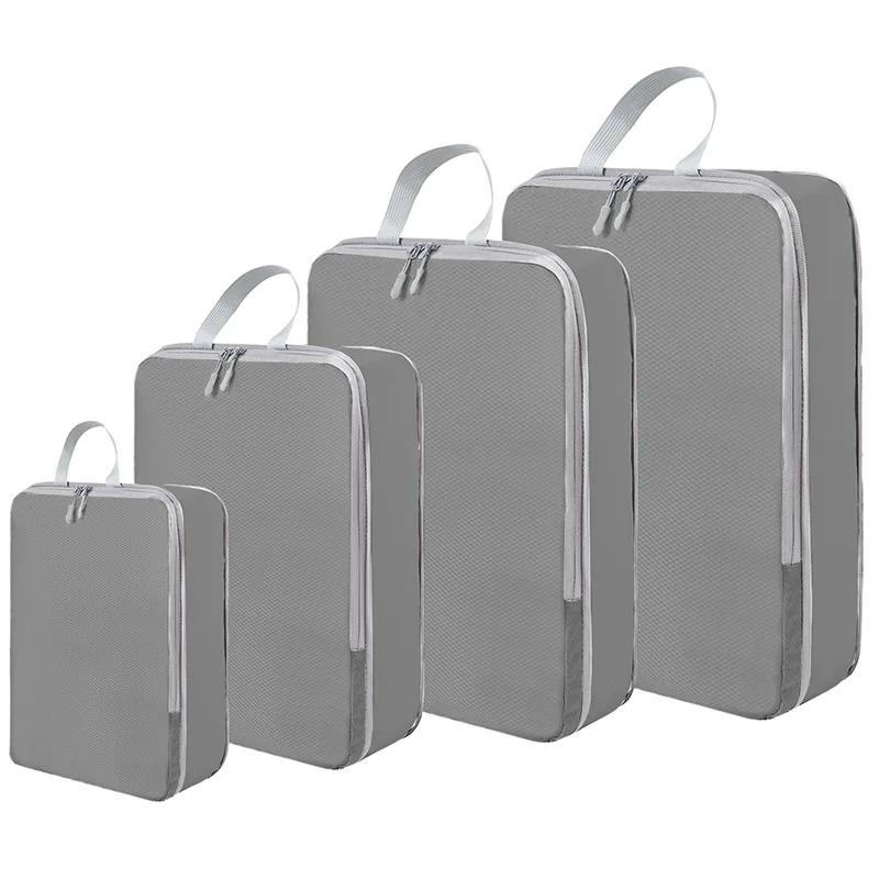 4Pcs Waterproof Compression Storage Bags Set - Mesh Nylon Organizers for Travel, Camping & Home Closet Luggage Packing Cubes