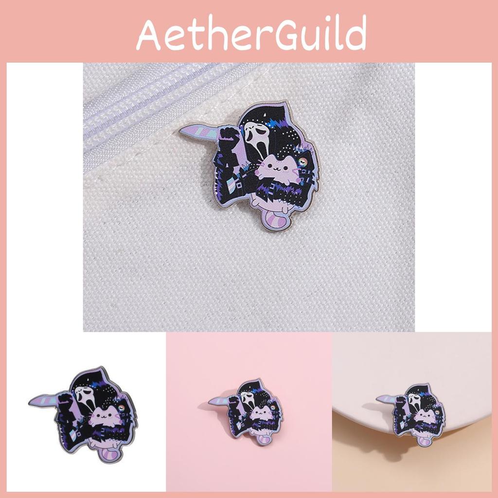 Unique Metal Pin Cute Cartoon Ghost Cat Brooch Festive Pumpkin Skull Style For All