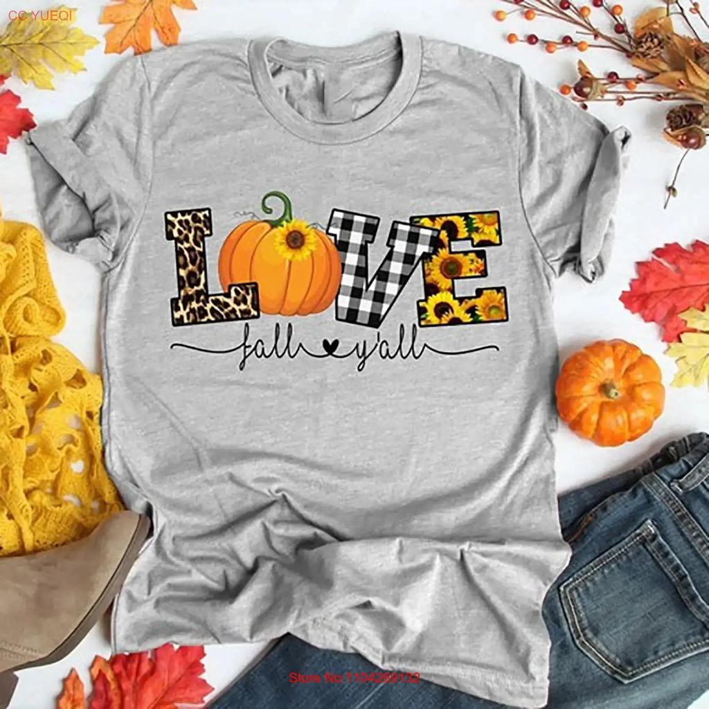 Love Fall Yall T Shirt Leopard Print Thanksgiving Hello Pumpkin Vintage Casual Homme Stylish Top For Everyday Wear Soft
