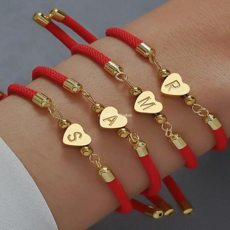 Bracciale Classico con Iniziale a Cuore A-Z, Semplice Braccialetto Regolabile con Corda Colorata per Regali di Gioielli da Donna