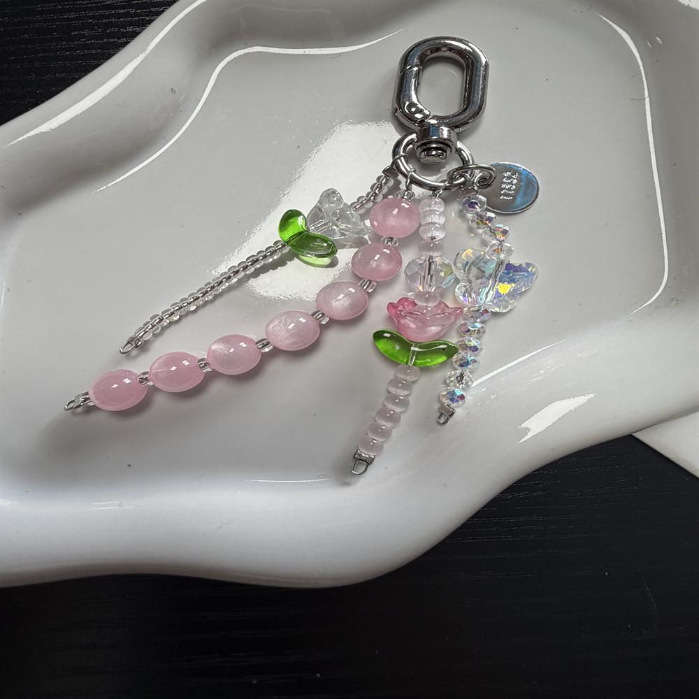 Pvc Pink Tulip Butterfly Phone Strap For Women And Men With Creative Pendant