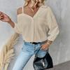 Spring Summer Lapel 3/4 Sleeve Off Shoulder Textured Single-breasted Casual Shirt Cardigan for European American Crossbody