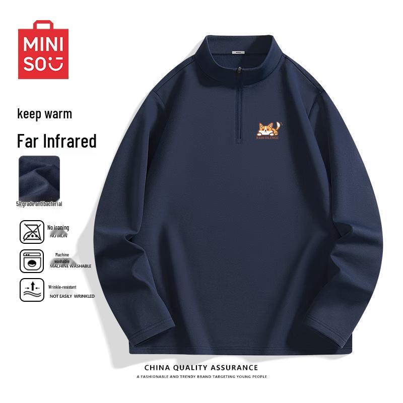 MINISO Men's Thermal Half-Zip Stand Collar Long Sleeve Base Layer Top