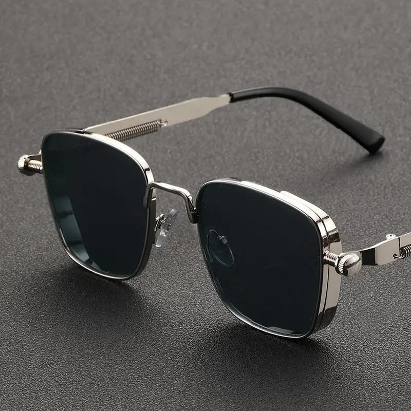 Punk Sunglasses Men Driving Sunglasses Retro Spring Leg Driving Outdoor Sports Metal Rectangular Decorative Glasses Women Uv400