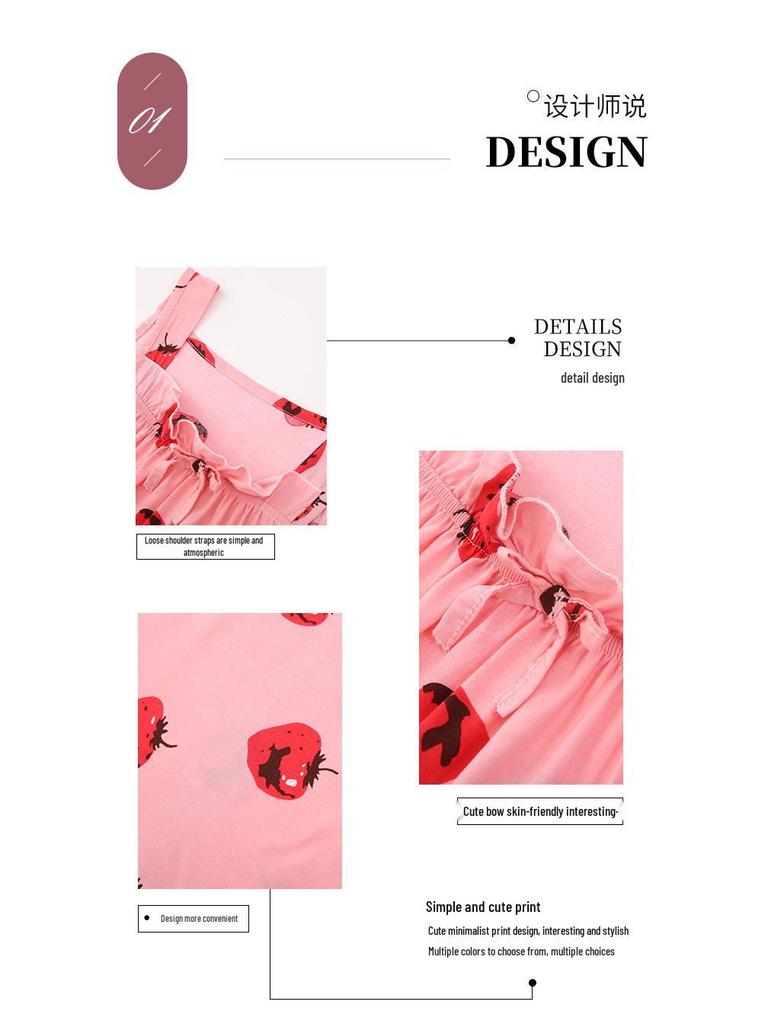 Summer Girls' Sleeveless Cotton Gauze Nightgown Pajamas