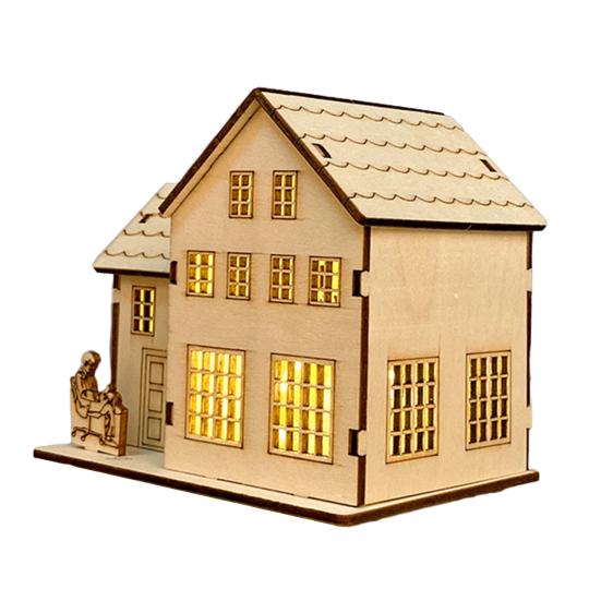 Wooden LED Lighted House Ornament Handcrafted Glowing Christmas House Decoration Xmas Holiday Party Desktop Decor