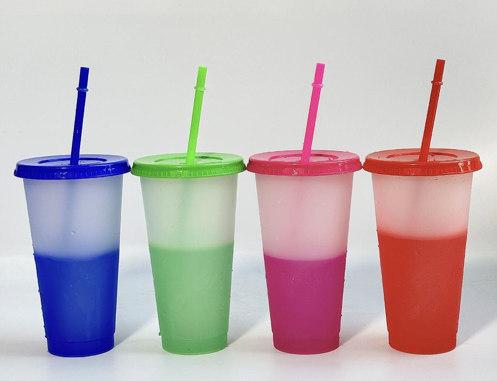 Eco-Friendly Cold-Sensitive Color-Changing Large-Capacity PP Plastic Cup with Straw for Party Use Set of 10