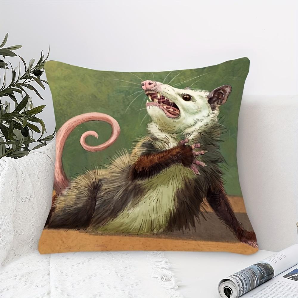 [Zippered Farmhouse Style Pillowcase] Modern Opossum Print Plush Pillow Cover - Zippered, Farmhouse Style Home Accent