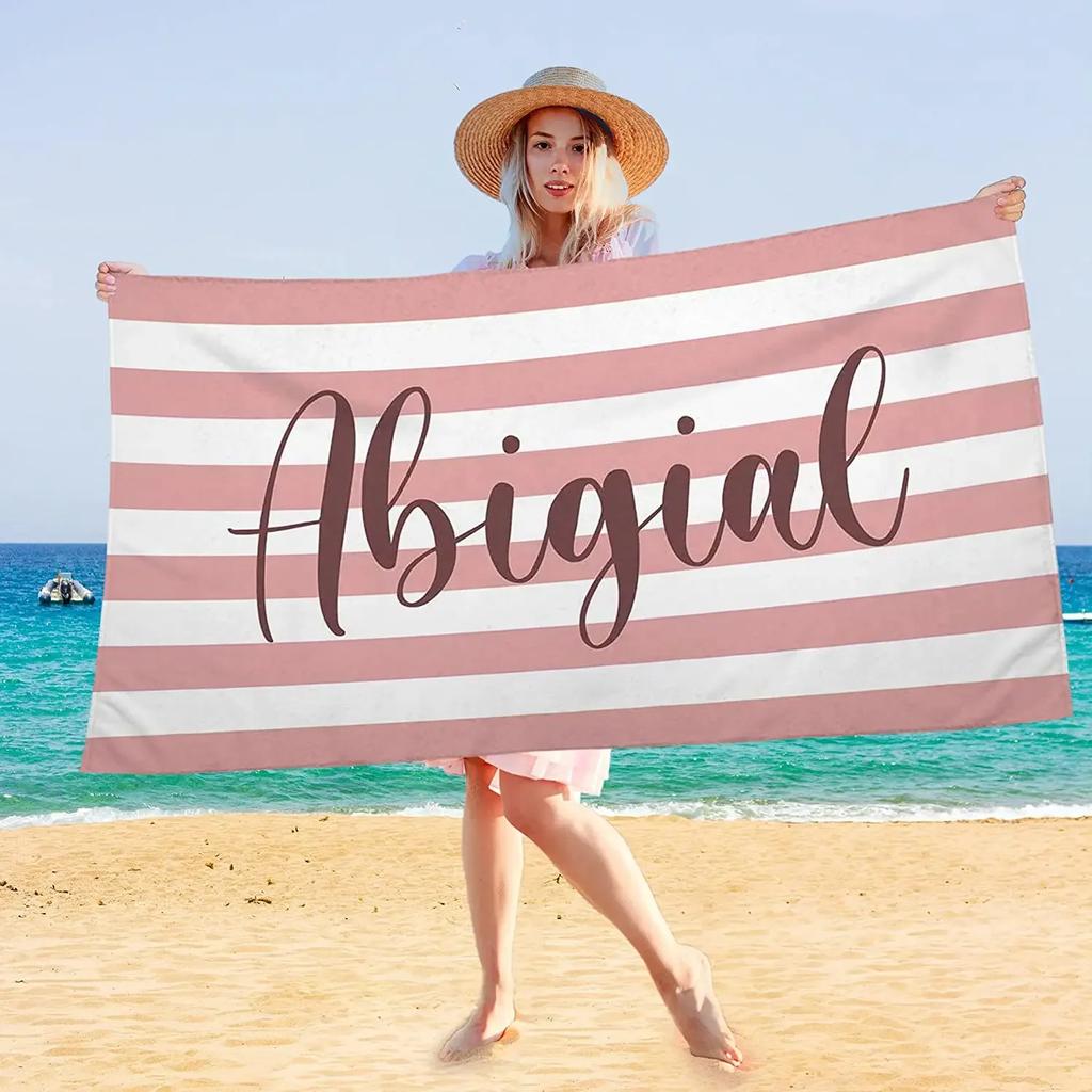 Personalized Beach Towel for with Name Text Custom Bath Towel for Hotel Gym Bathroom Add Own Design Soft Pool Towel for Gift