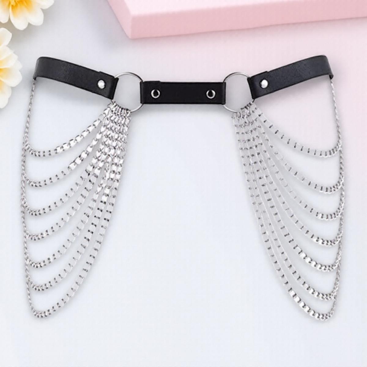 

Регулируемая панк кожаная поясная цепочка ремень ремешок цепочка для тела для фестиваля рейва танцев харадзюку модные аксессуары чёрный