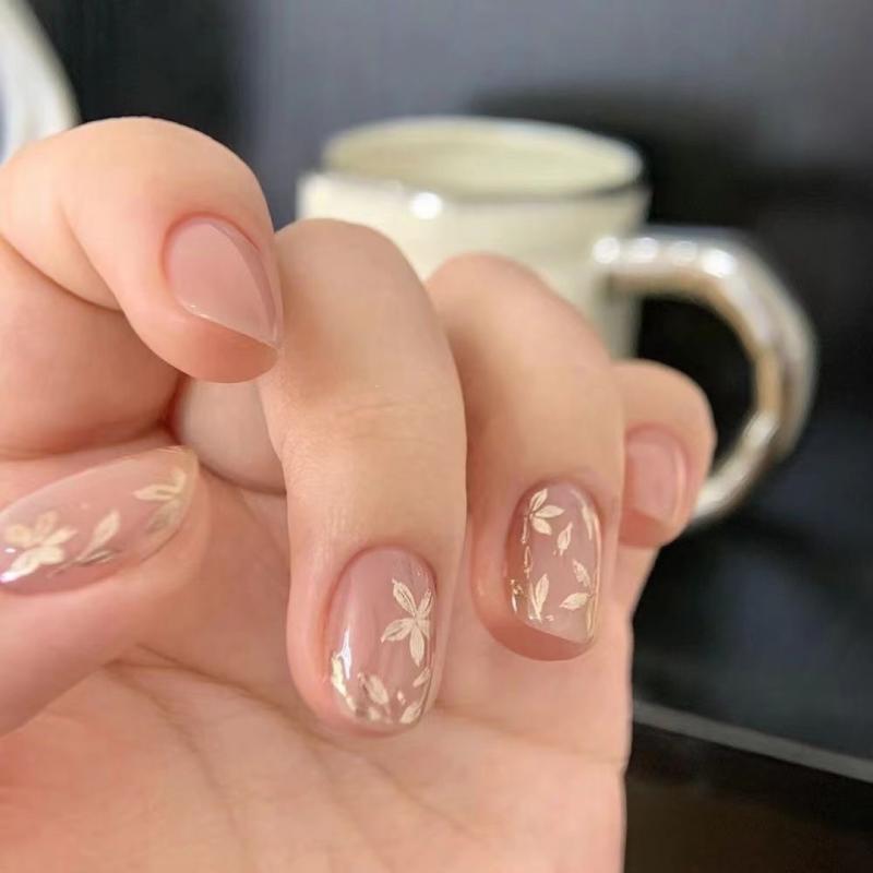 3D Relief Flowers Nail Sticker Gold Flower Petals Adhesive Decals Golden Floral Slider For Nail Art Adhesive Decoration