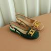 French Retro Sandals Women 2024 Summer New Baotou Dark Green Fashion Versatile Shoes Women  Metal Buckle Low Heel Shoes Heels
