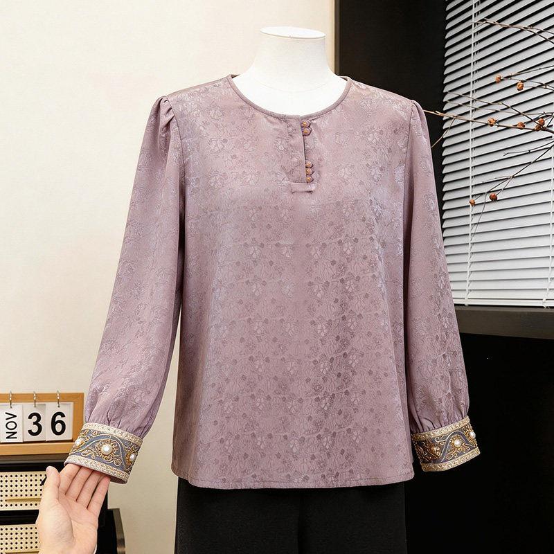 

Chic Spring Round Neck Long Sleeve Jacquard Top for Middle-Aged & Elderly Women - Perfect Mother s Day Gift 3XL (65-72.5 kg) розовый/фиолетовый