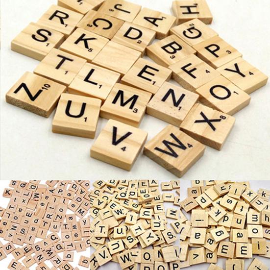 100 Pcs Wooden Alphabet Tiles English Letters DIY Wood Crafts Kids Toy 18x20mm