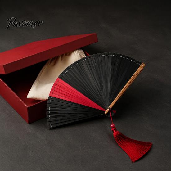 Handheld Folding Fan Vintage Japanese Bamboo Fan, Elegant with Tassels, Kimono Cheongsam Accessory Cooling Portable Oriental Style for Dancing