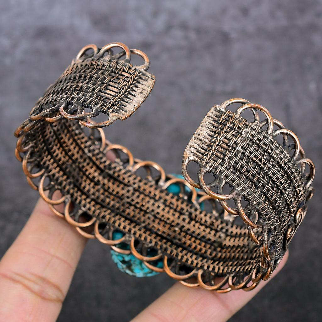 Tibetan Turquoise Handmade Copper Wire Wrap Cuff Bangle Adjustable Z1R96