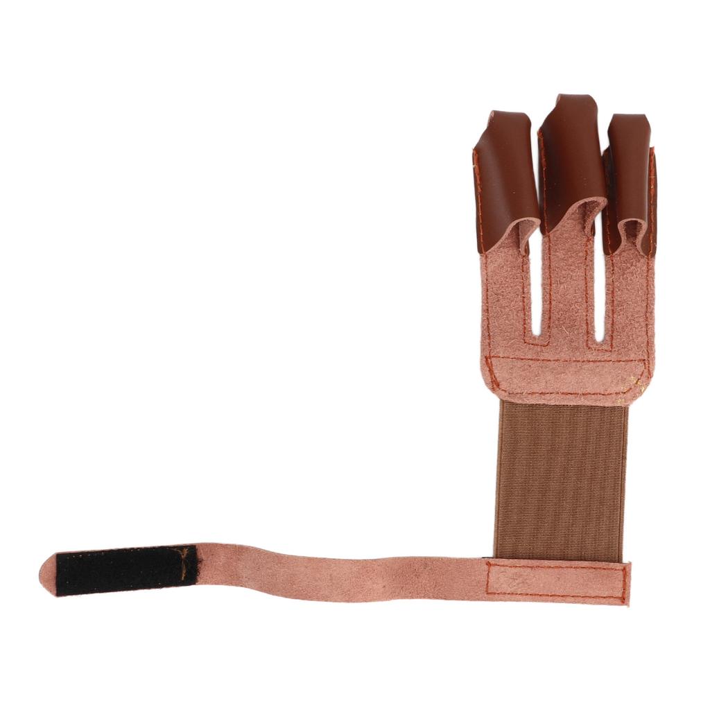 Archery Glove Cowhide Protective 3 Finger Guard Finger Tab Glove for Hunting Shooting Targeting Brown