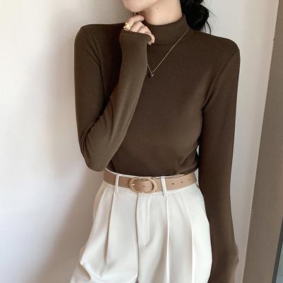 A Semi-high-neck Base Layer for Women In Spring and Autumn Can Be Paired with A Solid-colored, Fleece, Thick and Warm Long-sleeved Top