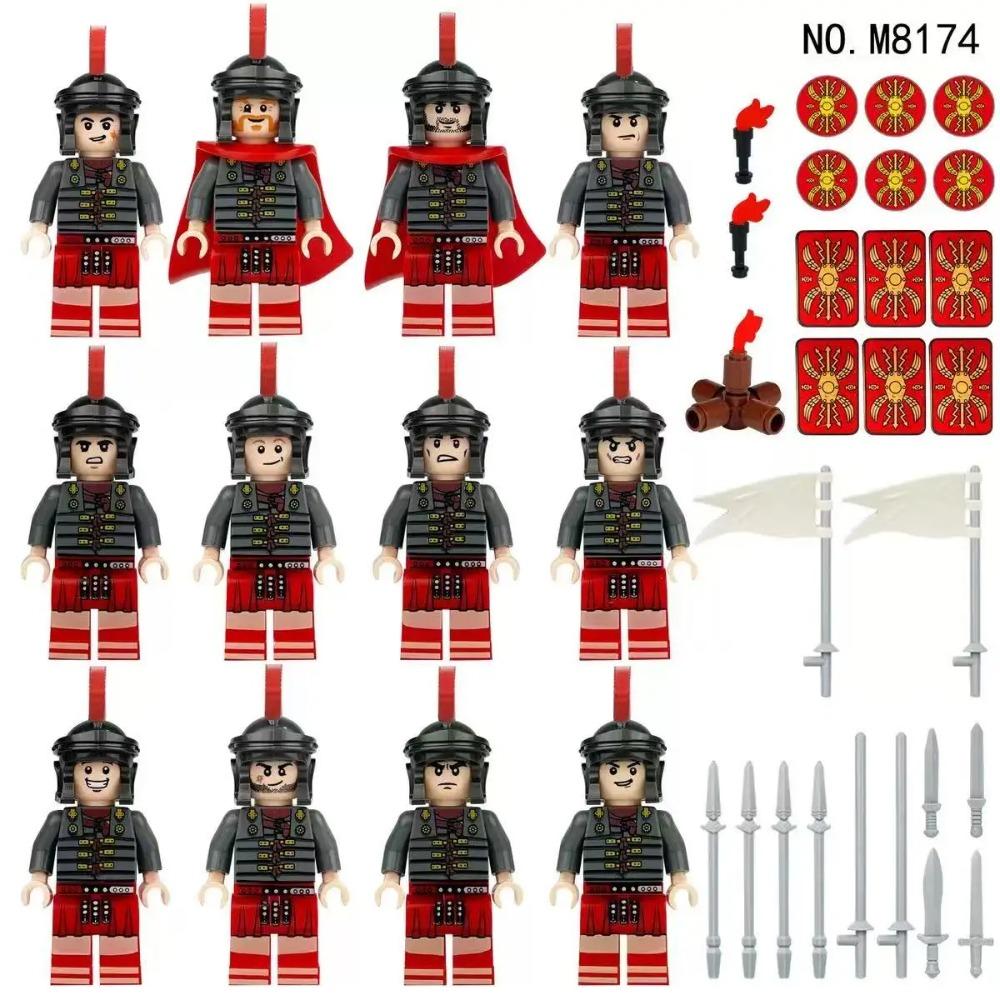 12 pezzi Cavalieri romani antichi medievali, blocchi da costruzione, figure, giocattoli, mini figure, bambole umanoidi, giocattoli, regali di compleanno.