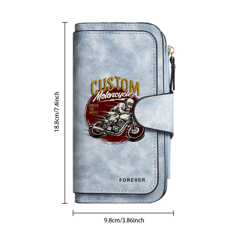 Vintage Motorcycle Print Long Wallet Fashion Multi Card Holder Portable Casual Purse for Daily Use