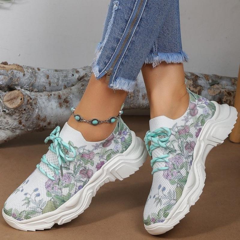 Mode Mode Bedruckt Atmungsaktiv Leicht Laufschuh Stoff Damen Sneaker Sportlich Lässig Slipper Stilvoll Bequem Sommer Weiß