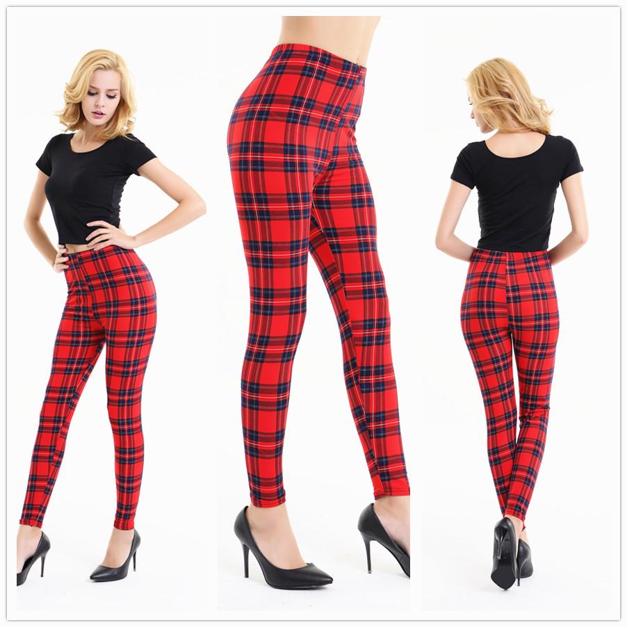 European & American Striped Plaid Print Slimming Nine-Point Plus Size Leggings