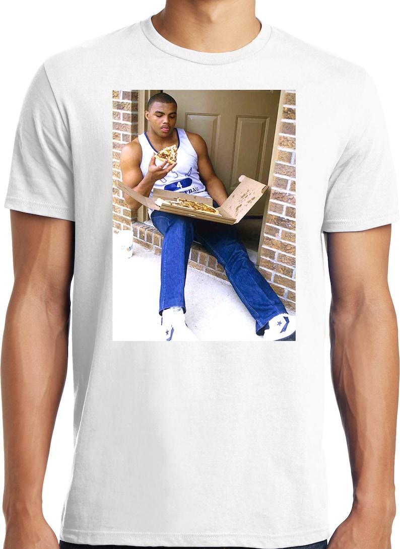 Big Guys Rule Big and Tall Young Charles Barkley Eating Pizza Photo unisex T-Shirt S