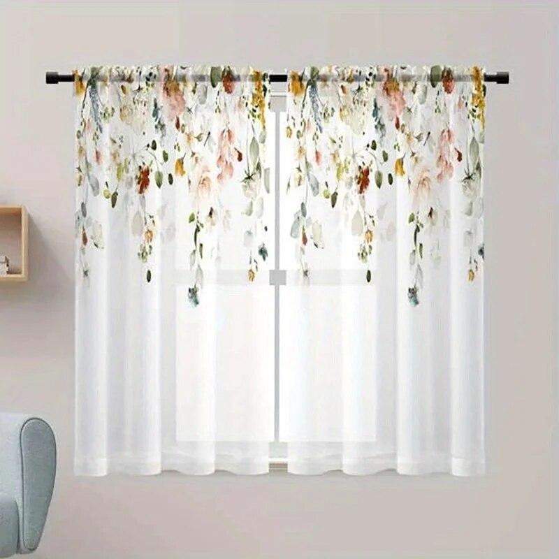 

Шторы с ботаническим узором, вуаль с узором розы, занавески для гостиной, спальни, офиса, мягкие шторы 2x110W240H(CM)&Grommet Top