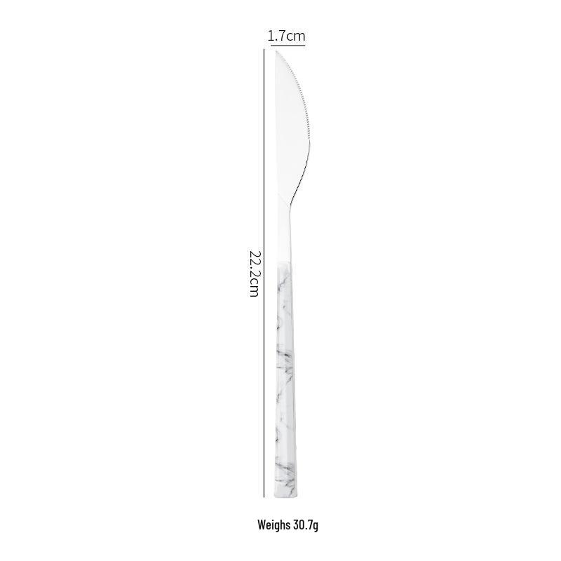 Korean Style 430 Stainless Steel Tableware Set with Imitation Wood Grain Handles: Includes Knife, Fork, Spoon, and Chopsticks