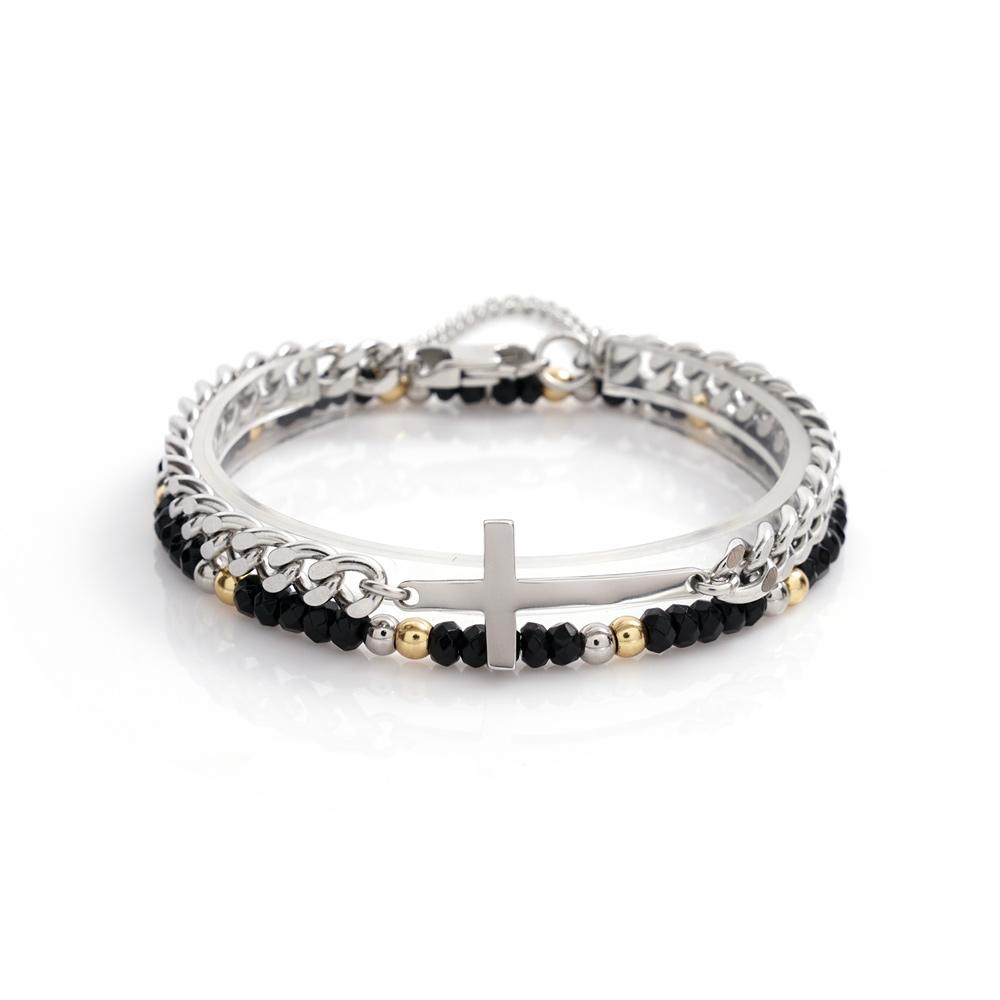 Jbans Classic Cross Surgical Chain 315 Black Rondelle Gold Ball 026 Bracelet Set (Y2101-Se805_Bk)