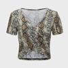 2020 Summer V-neck Slim Fit Leopard & Snake Print Crop Top T-shirt for Women