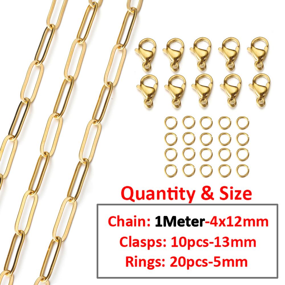 2Meters/1Meter Stainless Steel Chain Lobster Clasps Jump Rings Connectors Chains for Bracelet Necklace Jewelry Making DIY Kit