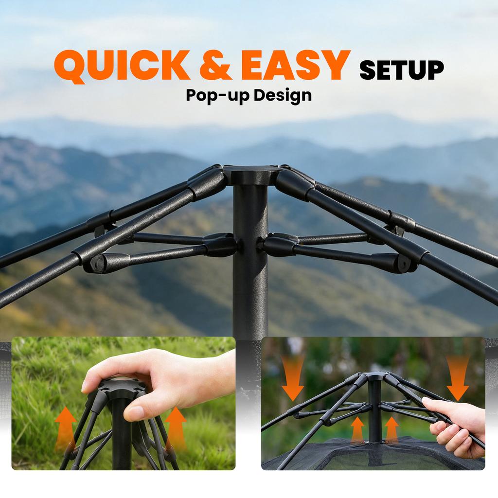 Pop Up Tent 3000mm Waterproof Camping Tents with Mesh Windows 2-3 People Khaki