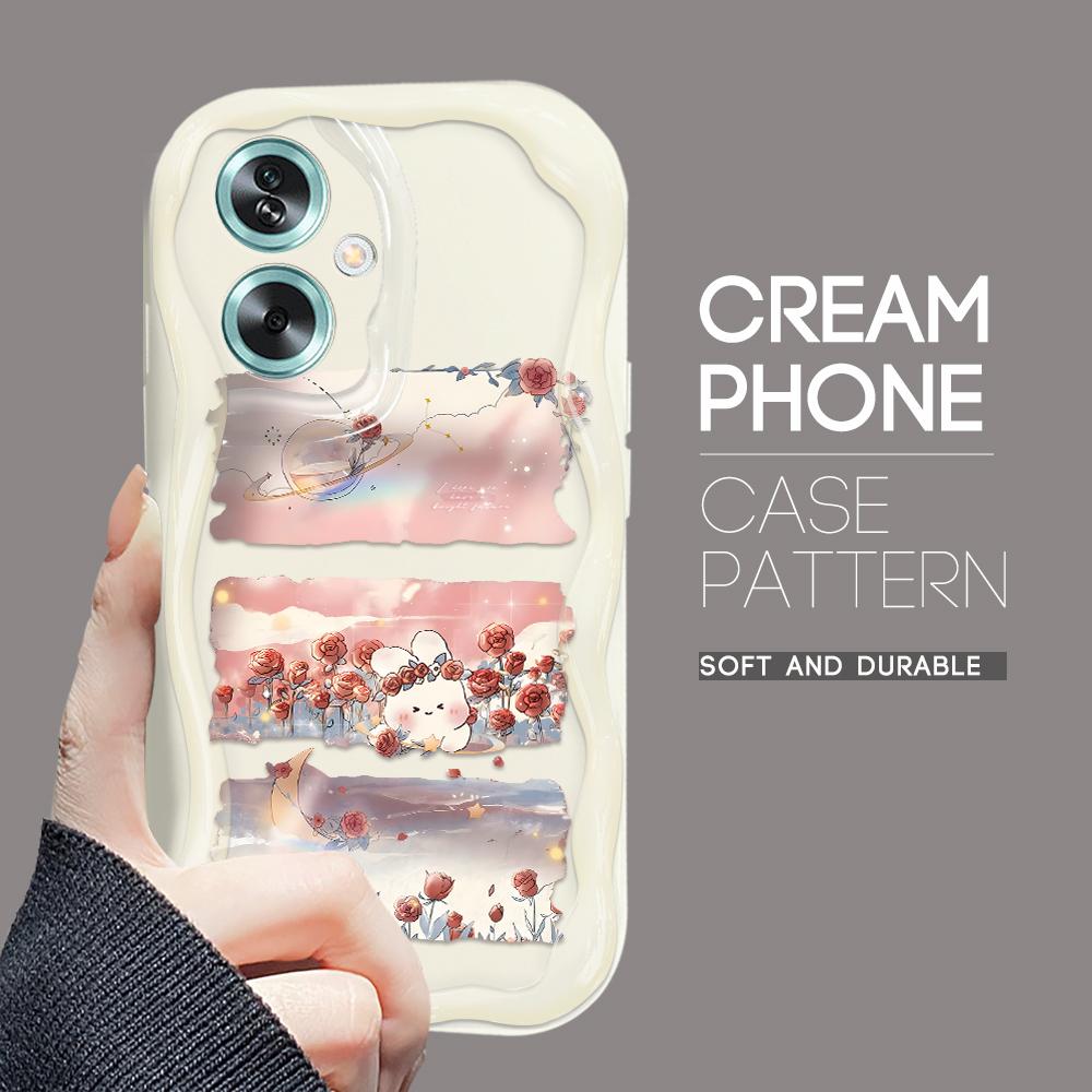 Lindo patrón de dibujos animados textura crema carcasa borde ondulado funda de silicona suave funda de teléfono para OPPO Reno Realme
