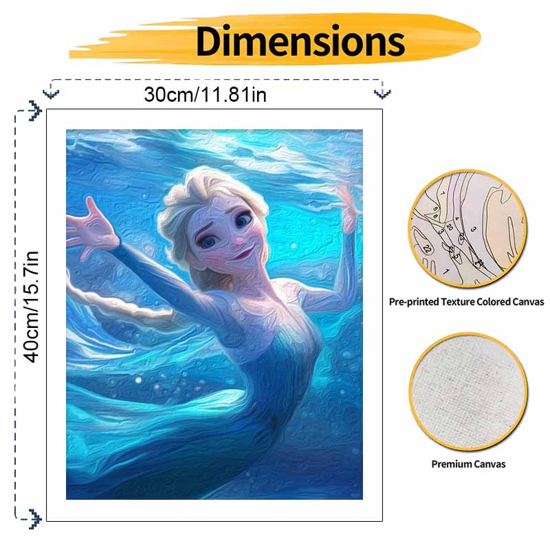 Disney Elsa Underwater Princess Paint by Numbers Painting Art Kit Wall Decor Home Decor Gift