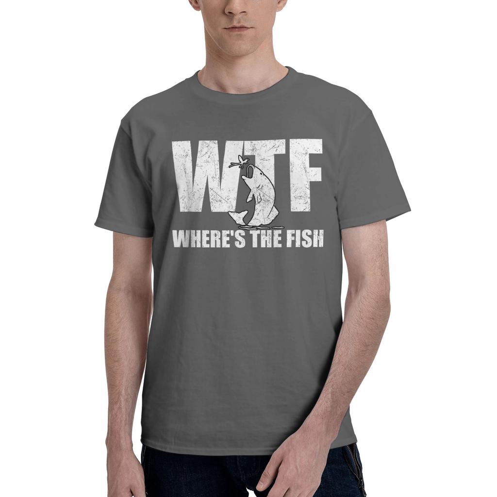 Where's The Fish Men's Funny Fishing Gifts Fathers Day Printed T Shirts for Men Women  Pure Cotton  Tee Shirt Clothes